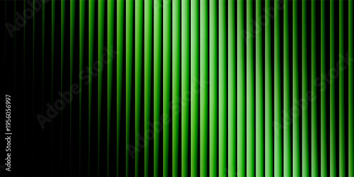 Abstract vertical elements display a vivid green color gradient fading from black darkness on the left toward intense bright white light on the right creating visual depth.
