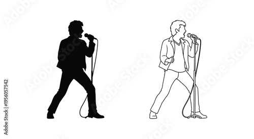 Two singers with microphones one in solid black a striking silhouette