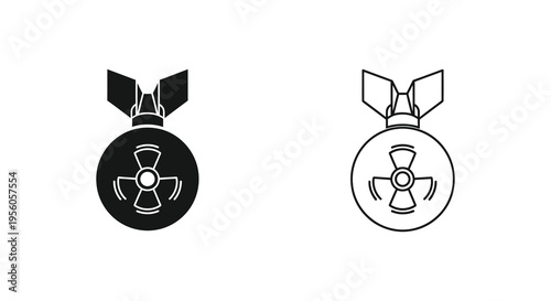 Two bomb icons one filled and one outlined depicting a threatening form silhouette