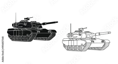 Detailed illustration of military tanks in black and white a striking silhouette