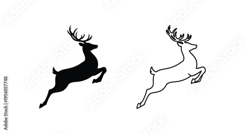 Two leaping reindeer images one black and one white presented as a silhouette