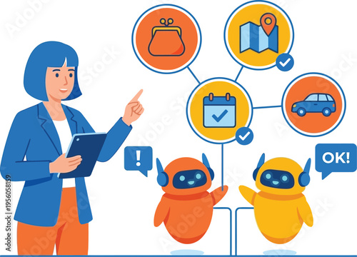 Woman using personal ai agent robots for daily task management and execution