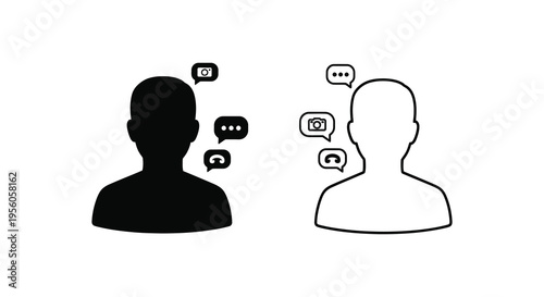 Two heads with speech bubbles one dark and one light in silhouette