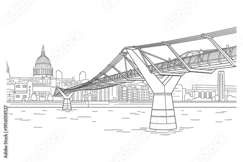 Modern Bridge's Architectural: An awe-inspiring perspective of a sleek, contemporary footbridge gracefully spans over a serene river.