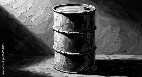 Monochromatic Oil Drum - Industrial Container in Stark Lighting.
