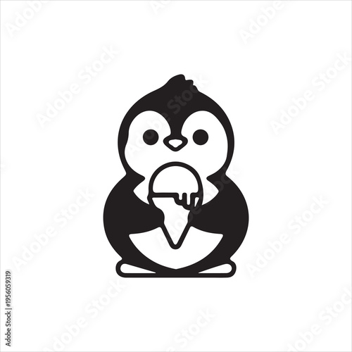 An artistic penguin character eating some ice cream