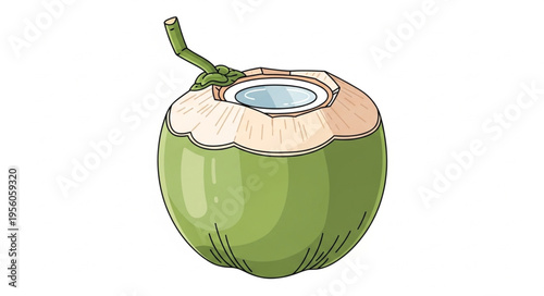 Fresh Green Coconut with Straw Ready to Drink.