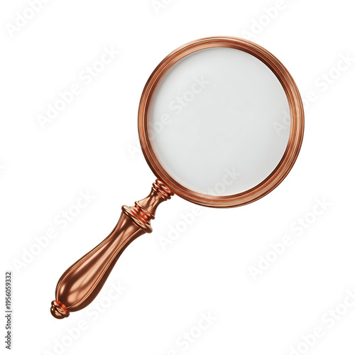 A detailed close up of an elegant vintage style magnifying glass with a polished copper handle