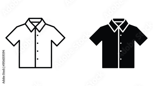 A pair of simple shirt icons representing a classic short sleeve button down garment design style isolated on white background, Vector, illustration