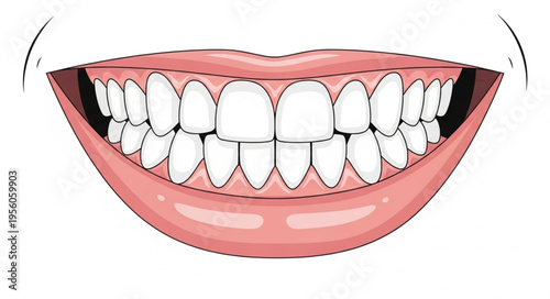 Illustration of a healthy mouth with clean, white teeth and pink lips.