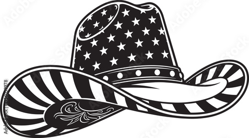 Patriotic Cowboy Hat Illustration - Western US Flag Style Hat for Independence Day