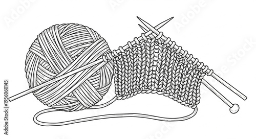 Knitting Project in Progress with Yarn Ball and Needles.