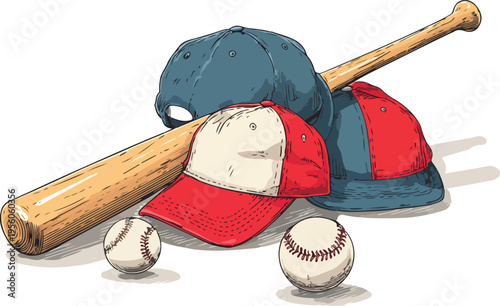 Baseball gear with glove bat and ball