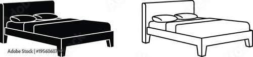 Black and white beds line art Vector