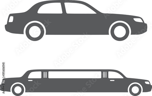 Two cars isolated on transparent background a sedan and a limousine in side view
