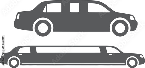 Silhouette of a limousine and a sedan isolated on transparent background