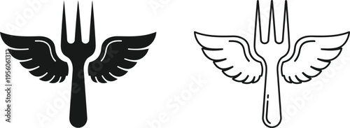 Winged fork symbols black and white vector icons Vector