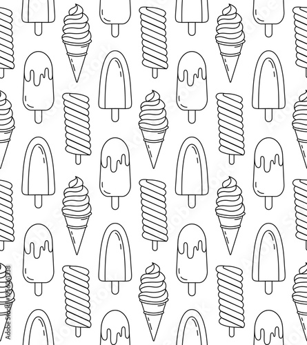 Seamless Pattern with Flavored Ice. Ice cream Cone, Ice Lolly Repeating Endless Background. 