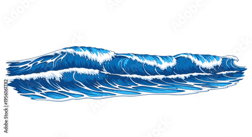 Stylized Blue Ocean Waves Crashing with White Foam and Sea Spray