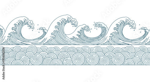 Japanese Wave Pattern Seamless Vector Art Ocean Swirls and Crests