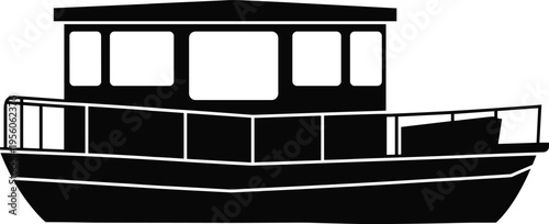 Boat silhouette illustration, simple black and white vessel design, modern flat marine transport icon, minimal nautical vector style
