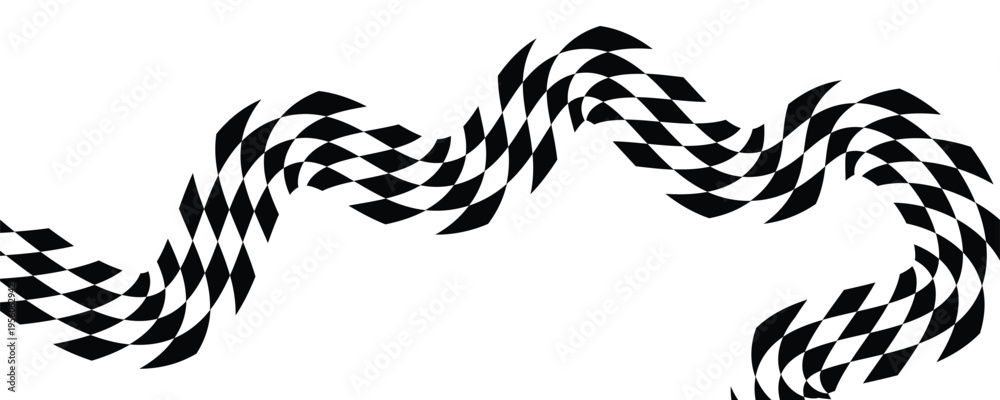 Obraz premium Race flags or checkerboard background. Chess game or rally sport car competition wallpaper. Tilted black and white squares pattern. Banner with checkered texture. Vector flat illustration