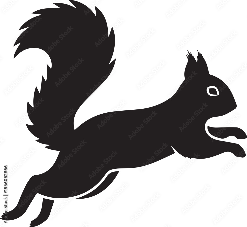 Fototapeta premium Jumping squirrel silhouette on white background with captures movement