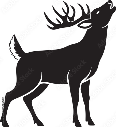 Silhouette of a stag with detailed antlers, howling, isolated on a