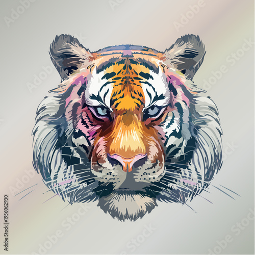 Vibrant and captivating abstract watercolor portrait of a majestic tiger, showcasing its powerful gaze and intricate fur patterns in a stunning artistic rendition