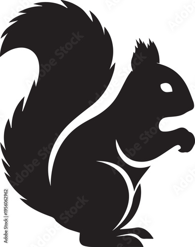 Black silhouette squirrel holding food with minimalist and graphic