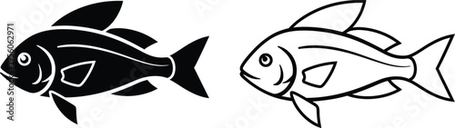 Fish icons black and white Vector