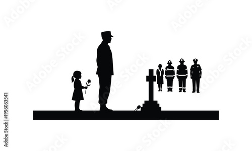 Silhouettes of remembrance and respect at a memorial ceremony
