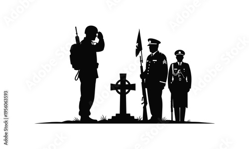 Military ceremony at a gravesite with respectful salute and flag
