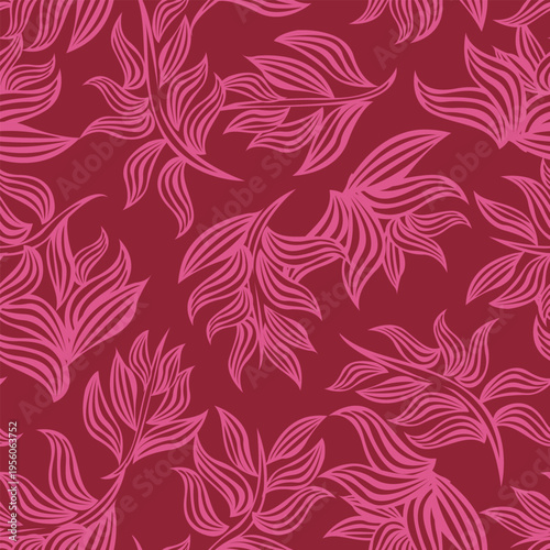 Floral Textile Design Pattern In Pink And Burgundy For Fashion And Homeware