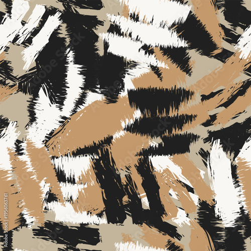 Brushstroke Textile Design Pattern In Black White And Tan For Fashion And Homeware Modern Artistic Print Contemporary Surface Design Fabric Repeat