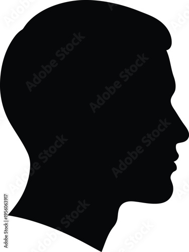 Minimalist black silhouette profile of a man isolated on a plain white background for design Vector