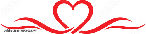 A minimalist red heart icon with flowing calligraphic lines isolated on a clean white background Vector