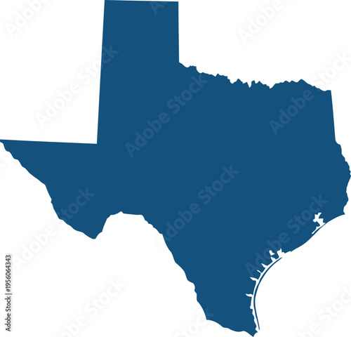 A simple flat dark blue silhouette map of the state of texas isolated on a plain white background Vector