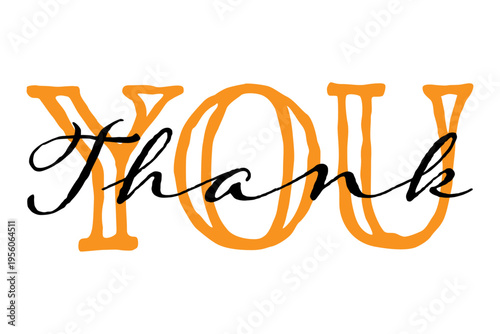 THANK YOU - 手書き風の書体で書いたThank you（ありがとう）の文字（カリグラフィー）
