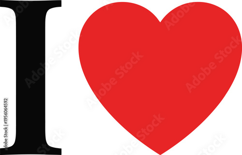 A simple graphic illustration featuring a black letter i next to a vibrant red heart symbol icon Vector