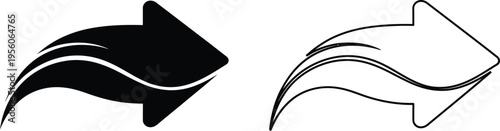 Black and white arrow icons with wavy lines moving right Vector