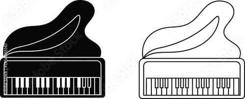 Piano grand music instrument black white Vector