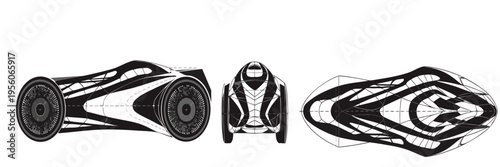 Concept Car Blueprint Illustration Futuristic Vehicle Technical Drawing Wireframe Auto Design Engineering Plan Vector