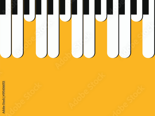Black and white piano keys with yellow abstract shapes