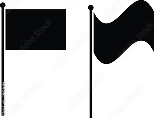 Two black flags on poles one waving one still flag pole