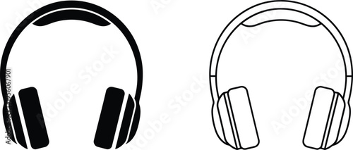 Headphones icon set black and white Vector