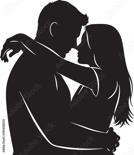 Black silhouette of romantic couple embracing and kissing vector
