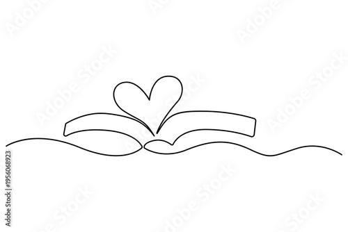 Continuous single line drawing book with heart symbol knowledge and passion for learning vector
