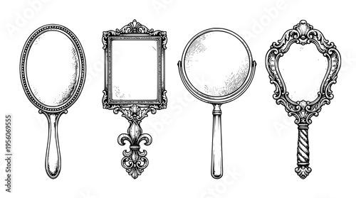 Vintage ornate mirror designs in elegant vector illustration styles