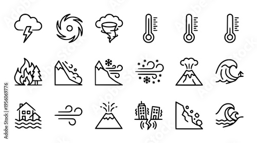 Weather and natural disaster icons in vector graphic design